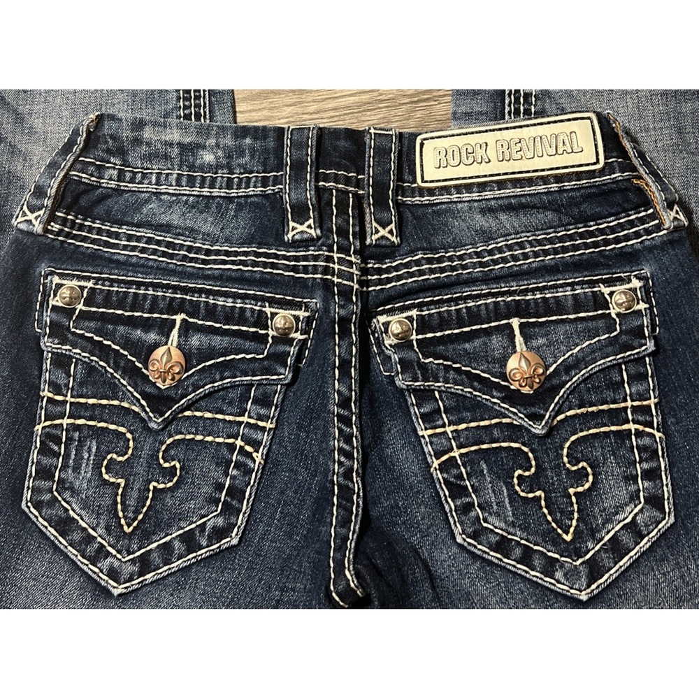 Rock Revival Jessica Flap Pocket Embroidered Low Rise Skinny Jeans SZ 24 (25x31) - Picture 5 of 10